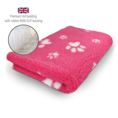 DRYBED Premium Vet Bed fuchsia + biele labky 100 x 75 cm