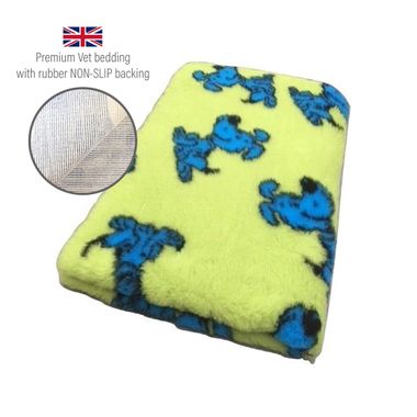 DRYBED Premium Vet Bed Lucky Dog limetkový + modrý 100 x 75 cm